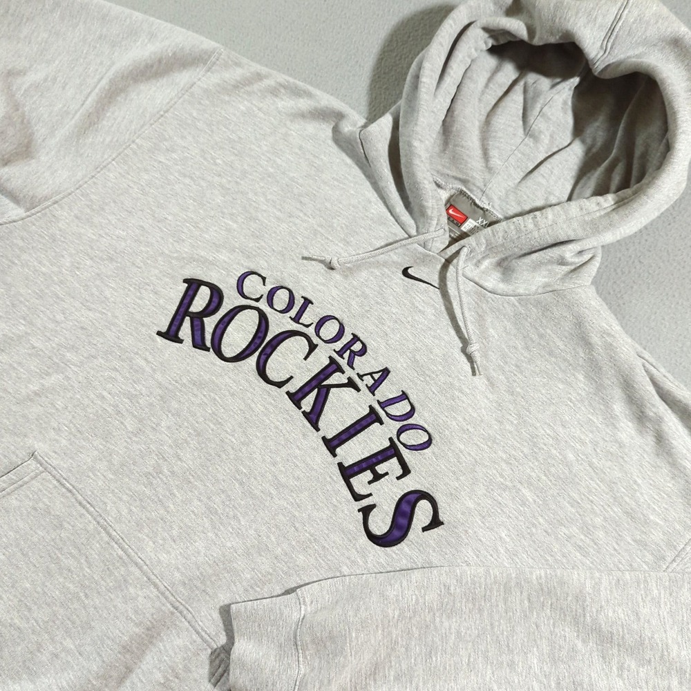 Nike Team Colorado Rockies Hoodie Mens XXL Heather Grey Embroidered Sweatshirt